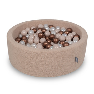 KiddyMoon Bällebad für Baby mit Teddy-Plüsch, Größere 7 cm Bälle für Eine Vollere Füllung, ab 8 Monaten, Abnehmbarer Bezug, Beige: Pastellbeige/Kupfer/Perle, 90 x 30 cm 200 Bälle