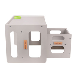 KiddyMoon Kindertisch Mit Stuhl für Kinder Runde Tresor Kanten Kinderzimmer Möbel, grau, Kindertisches: 61x44x44 cm/Stuhles: 30x30x30 cm