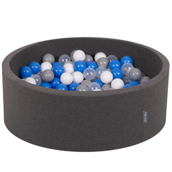 KiddyMoon Bällebad Bällepool mit bunten Bällen ∅ 7Cm  für Babys Kinder Rund, dunkelgrau:weiß/blau/transparent, 90x30cm/200 Bälle