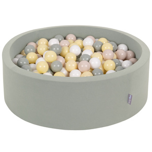 KiddyMoon Rundes Bällebad mit Bällen für Baby aus Schaumstoff, salbeifarben:pastellbeige/grüngrau/pastellgelb/weiß, 90 x 30 cm 200 Bälle