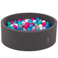 KiddyMoon Bällebad Bällepool mit bunten Bällen ∅ 7Cm für Babys Kinder Rund, Dunkelgrau, 90 x 30 cm 200 Bälle
