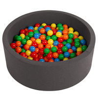 Bällebad Bällepool für Baby Kinder mit 200 bunten Bällen Rund, dunkelgrau: gelb/grün/blau/rot/orange, 90x30cm/300 Bälle