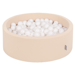 KiddyMoon Bällebad Bällepool mit bunten Bällen ∅ 7Cm  für Babys Kinder Rund, beige:weiß, 90x30cm/200 Bälle