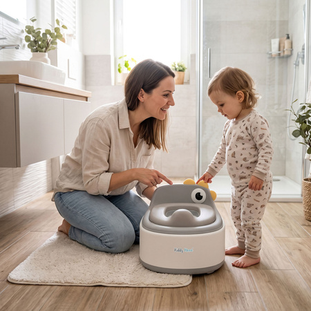 KiddyMoon Töpfchen für Kinder 3in1 mit Toilettensitz und Tritthocker, Grau, UNI