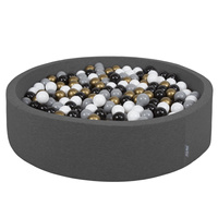 KiddyMoon Rund Bällebad Bällepool ∅ 7Cm Ballgruben Bunten Bällen Für Babys Spielbad Kleinkinder, Hergestellt in der EU, dunkelgrau:weiß-grau-schwarz-gold, 120x30cm/1000 Bälle