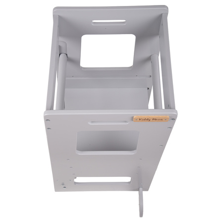 KiddyMoon Lernturm für Kinder ab 1 Jahr, Anti-Kipp-Schutz, 3-fach höhenverstellbar, Schutzbügel, Montessori Küchenhelfer, grau, 91,5x39,3x49,4
