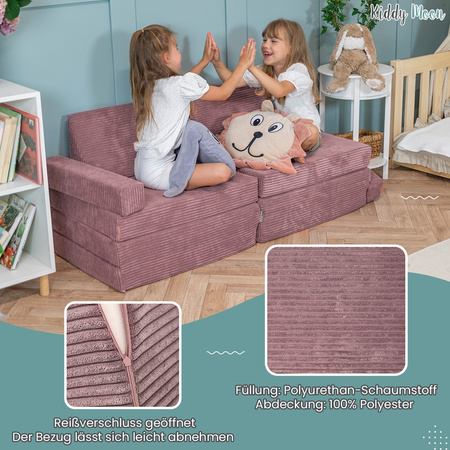 KiddyMoon Kindersofa aus Schaumstoff, Spielsofa für Kinder, Kindersessel, Sofa fürs Kinderzimmer, Kindercouch, Faltmatratze, violett, Kindersofa