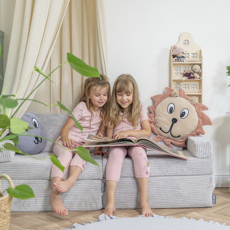 KiddyMoon Kindersofa aus Schaumstoff Spielsofa für Kinder Schlafsofa Kindersessel Sofa für Kinderzimmer Kindercouch Faltmatratze, hellgrau, Kindersofa