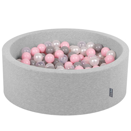 KiddyMoon Bällebad Bällepool mit bunten Bällen ∅ 7Cm für Babys Kinder Rund, hellgrau:perle/grau/transparent/rosa, 90 x 30 cm 300 Bälle